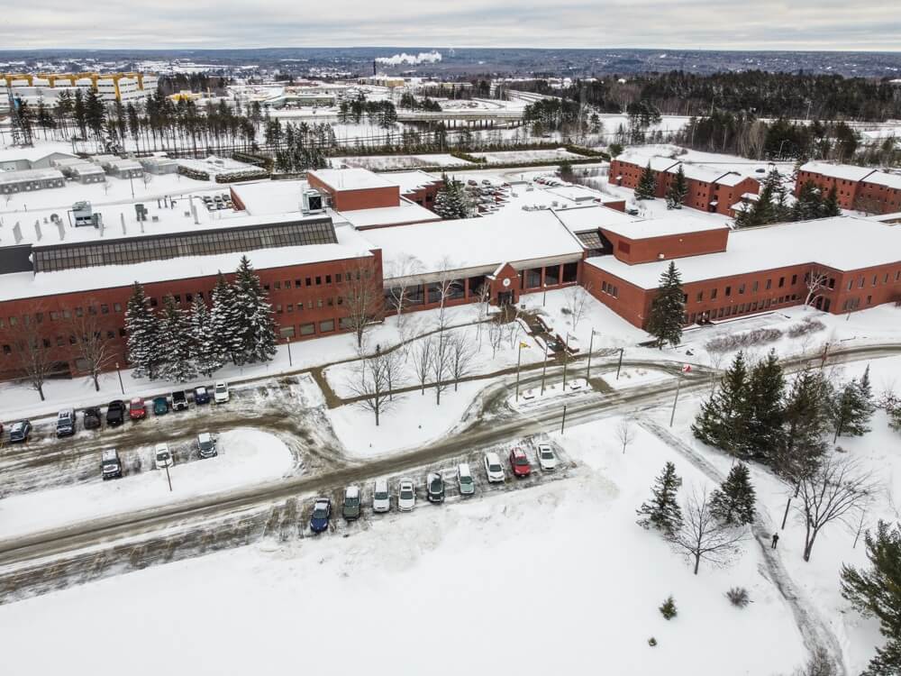 Drone photo in winter of forestry complex in Fredericton